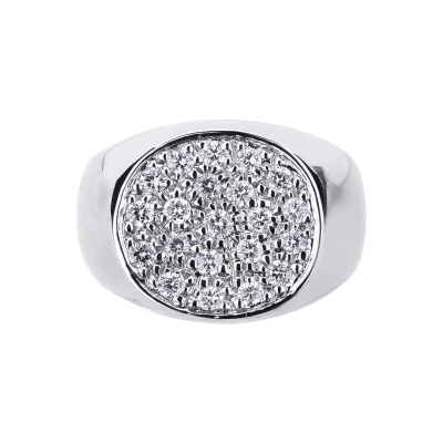Anillo sello redondo pavé diamantes y oro blanco 18 kilates 