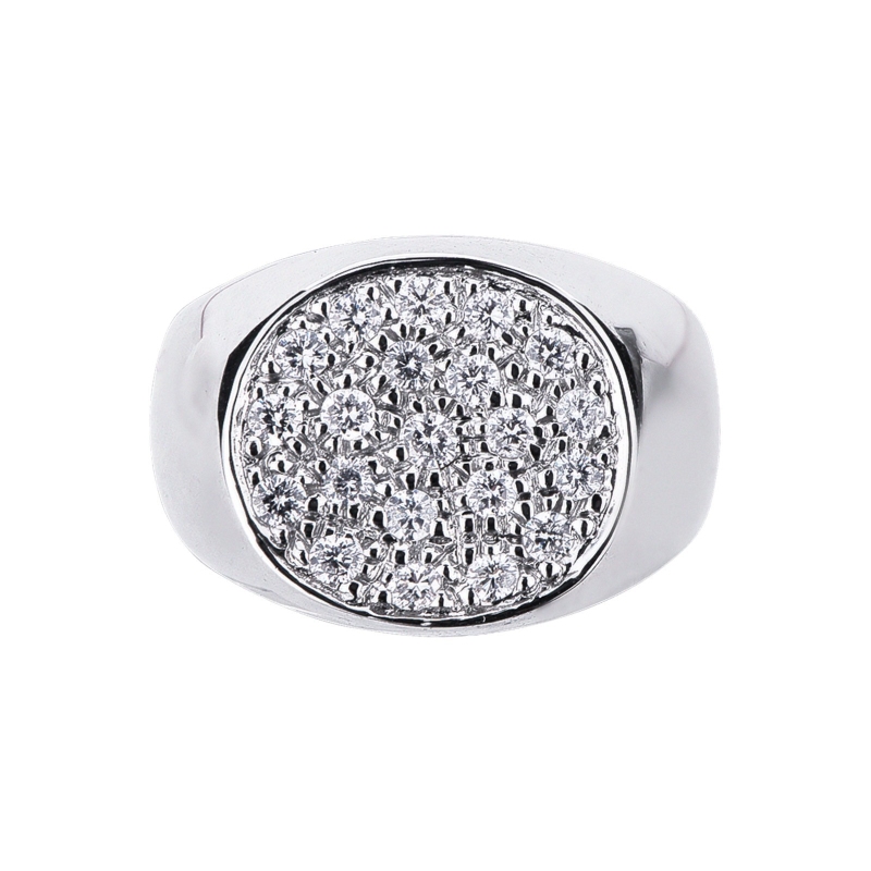 Anillo de sello redondo con pavé de diamantes y oro blanco de 18 kilates  Anillo de sello redondo con pavé de diamantes y oro blanco de 18 kilates