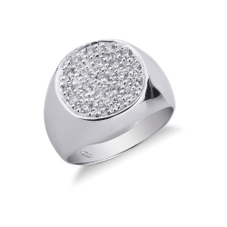 Anillo de sello redondo con pavé de diamantes y oro blanco de 18 kilates