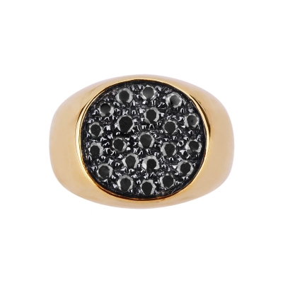 Anillo pavé ovalado en oro amarillo 18k con diamantes negros