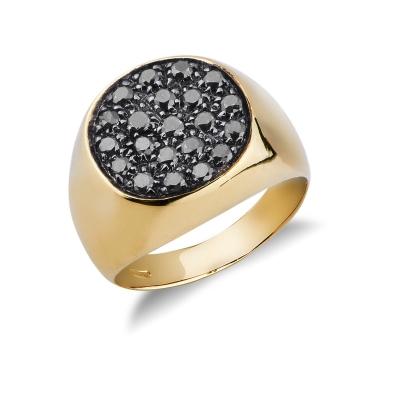 Anillo pavé ovalado en oro amarillo 18k con diamantes negros