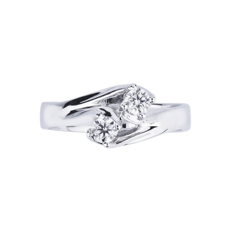 Anillo Tu y Yo en Oro Blanco 18k con Dos Diamantes Anillo Tu y Yo en Oro Blanco 18k con Dos Diamantes
