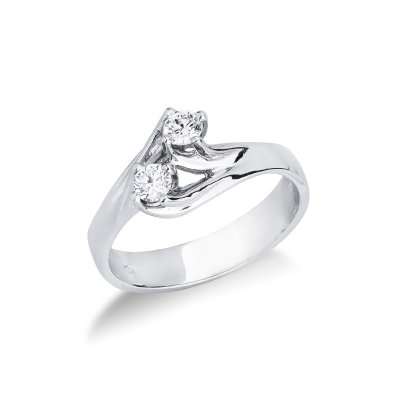 Anillo Tu y Yo en Oro Blanco 18k con Dos Diamantes