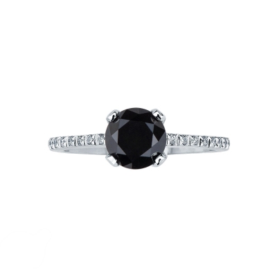 Anillo solitario en oro blanco de 18k con diamante negro y diamantes blancos