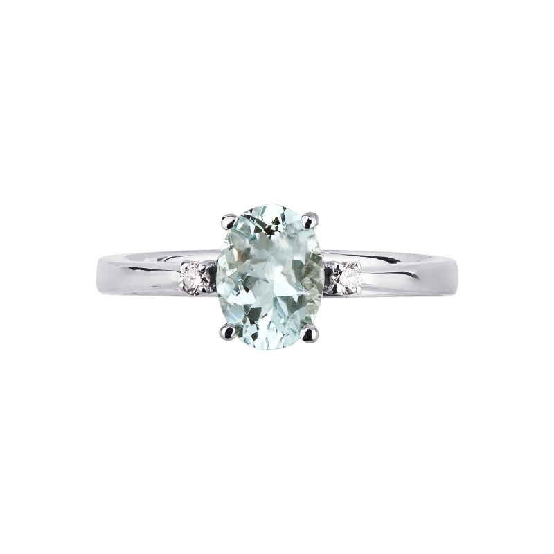 Anillo oro blanco 18K mujer con aguamarina y diamantes Anillo oro blanco 18K mujer con aguamarina y diamantes