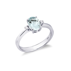 Anello in oro bianco 18k con acquamarina centrale e diamanti ai lati
