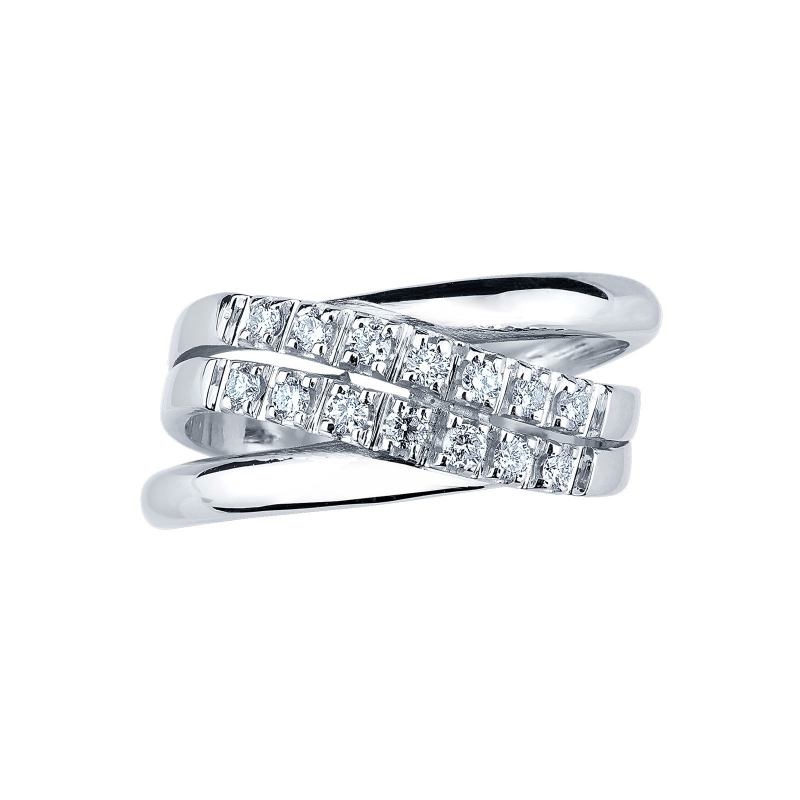 Anillo cruzado en oro blanco 18k con diamantes Anillo cruzado en oro blanco 18k con diamantes