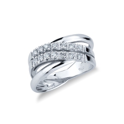 Anillo cruzado en oro blanco 18k con diamantes