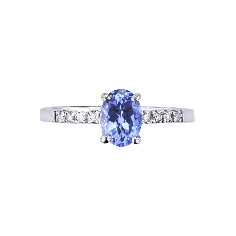 Anillo oro blanco 18 quilates con tanzanita central y diamantes Anillo oro blanco 18 quilates con tanzanita central y diamantes