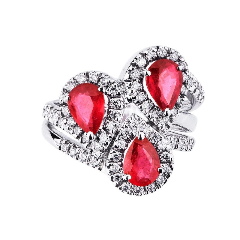 Anillo rubí gota oro blanco 18K diamantes Anillo rubí gota oro blanco 18K diamantes