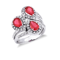 Anillo rubí gota oro blanco 18K diamantes
