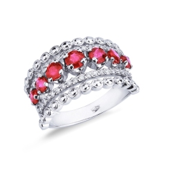 Anillo banda en oro blanco con rubíes y diamantes