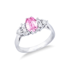Anillo con zafiro rosa y diamantes oro 750