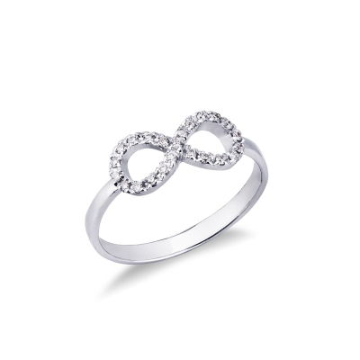 Anillo simbolo infinito en oro blanco 18k con diamantes