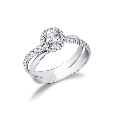 Anillo en oro blanco 18k de doble banda con diamantes