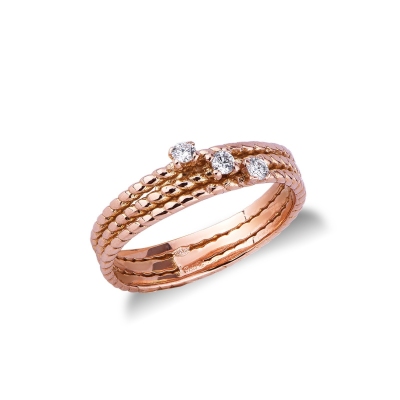 Anillo trilogy en oro rosa de 18k con diamantes