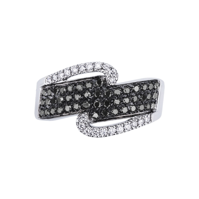 Anillo de oro blanco 18 quilates con pavé de diamantes negros y diamantes 