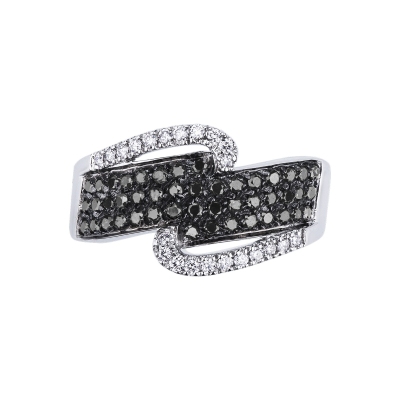 Anillo de oro blanco 18 quilates con pavé de diamantes negros y diamantes 