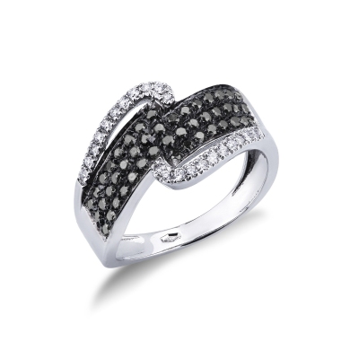 Anillo de oro blanco 18 quilates con pavé de diamantes negros y diamantes 
