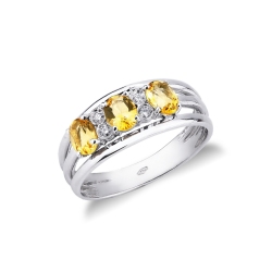 Anillo de triple banda en oro blanco de 18 quilates con 3 citrinos y 4 diamantes