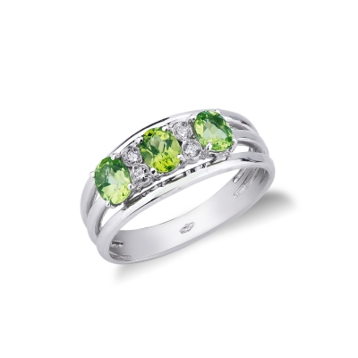 Anillo de triple banda en oro blanco de 18 quilates con peridotos y diamantes