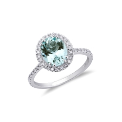 Anillo contorno en oro blanco de 18 quilates con aguamarina