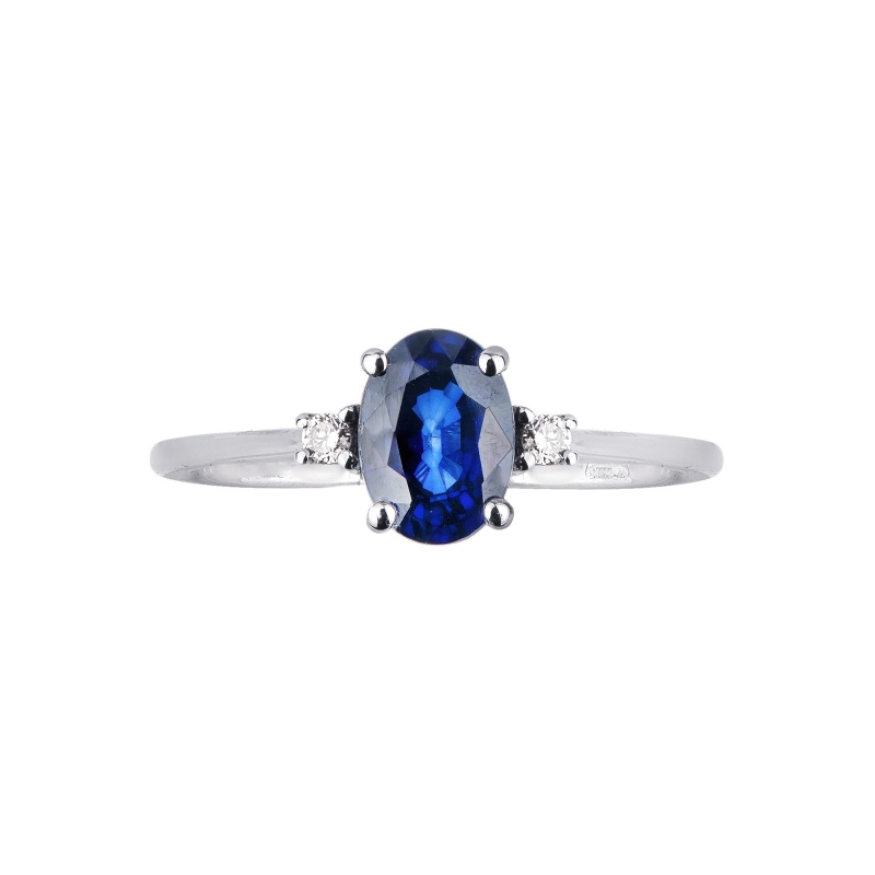 Anillo oro blanco de 18k con zafiro azul  Anillo oro blanco de 18k con zafiro azul