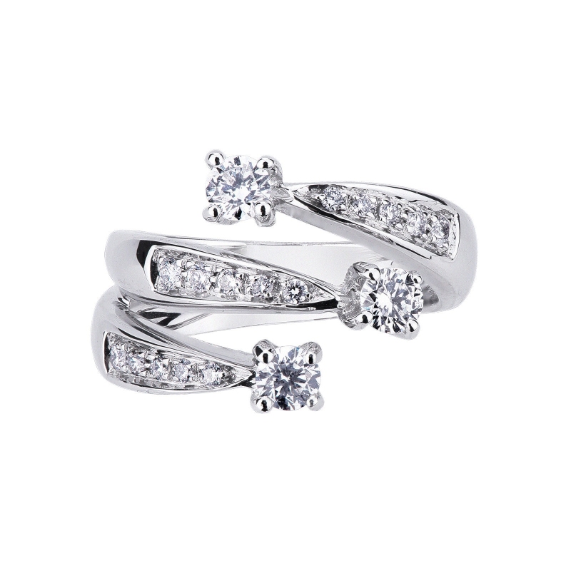 Anillo de tres bandas en oro blanco de 18k con diamantes Anillo de tres bandas en oro blanco de 18k con diamantes