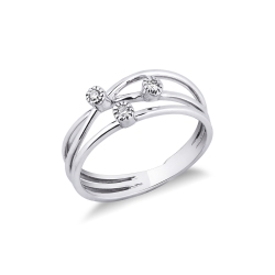 Anillo 3 diamantes diseño trenzado en oro blanco 18k