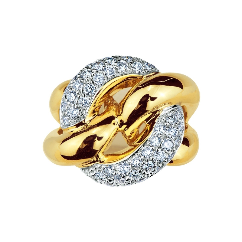 Anillo Groumette Rígido en Oro Blanco y Amarillo 18k con Diamantes Anillo Groumette Rígido en Oro Blanco y Amarillo 18k con Diamantes