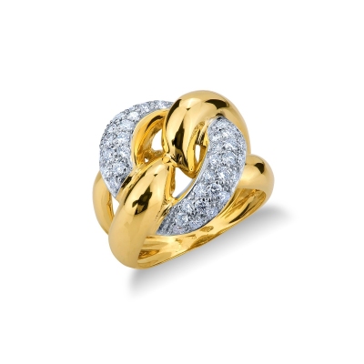 Anillo Groumette Rígido en Oro Blanco y Amarillo 18k con Diamantes
