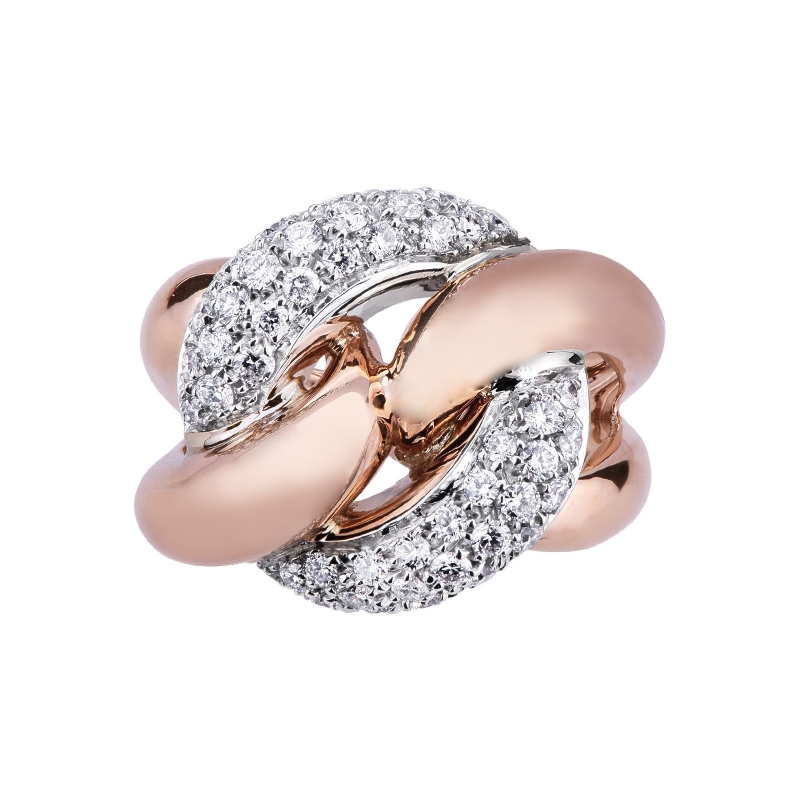 Anillo Gourmette en oro blanco y rosa de 18 quilates con diamantes