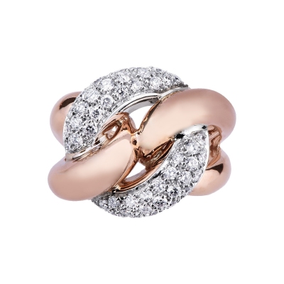 Anillo Gourmette en oro blanco y rosa de 18 quilates con diamantes