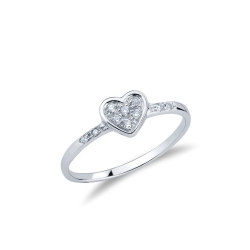 Anillo de mujer en oro blanco 18k con corazón y diamantes