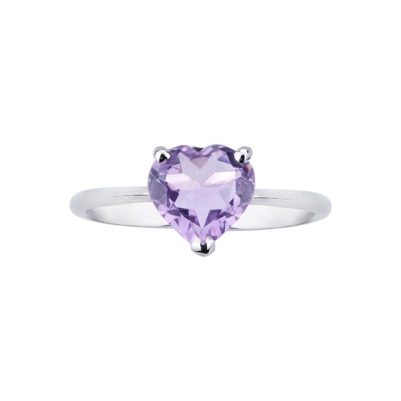 Anillo en oro blanco 18k con amatista en forma de corazón Anillo en oro blanco 18k con amatista en forma de corazón