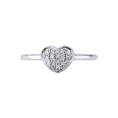 Anillo corazón en oro blanco de 18k con diamante