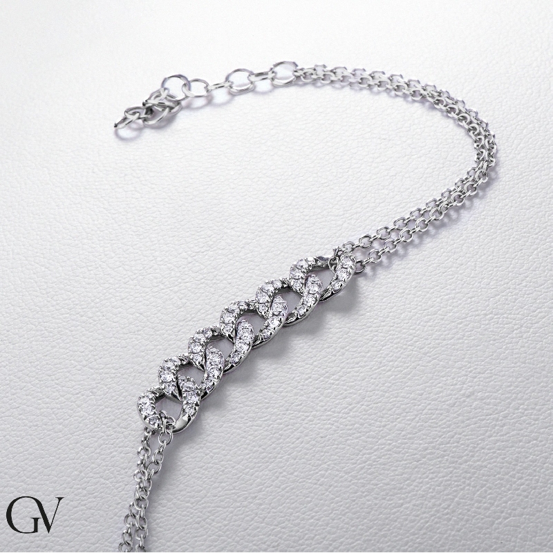 Pulsera cubana 6 eslabones oro blanco de 18k con diamantes, 19+3 cm Pulsera cubana 6 eslabones oro blanco de 18k con diamantes, 19+3 cm