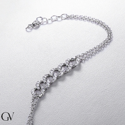 Pulsera cubana 6 eslabones oro blanco de 18k con diamantes, 19+3 cm