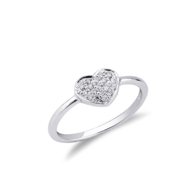 Anillo corazón en oro blanco de 18k con diamante