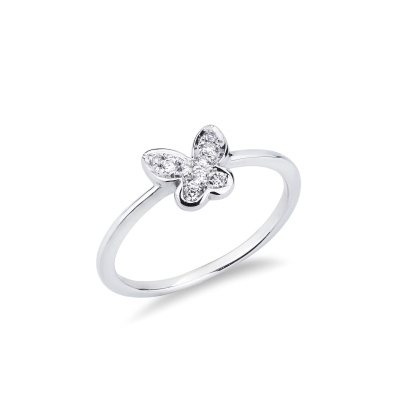 Anillo de oro blanco18 quilates con una gran mariposa en diamantes