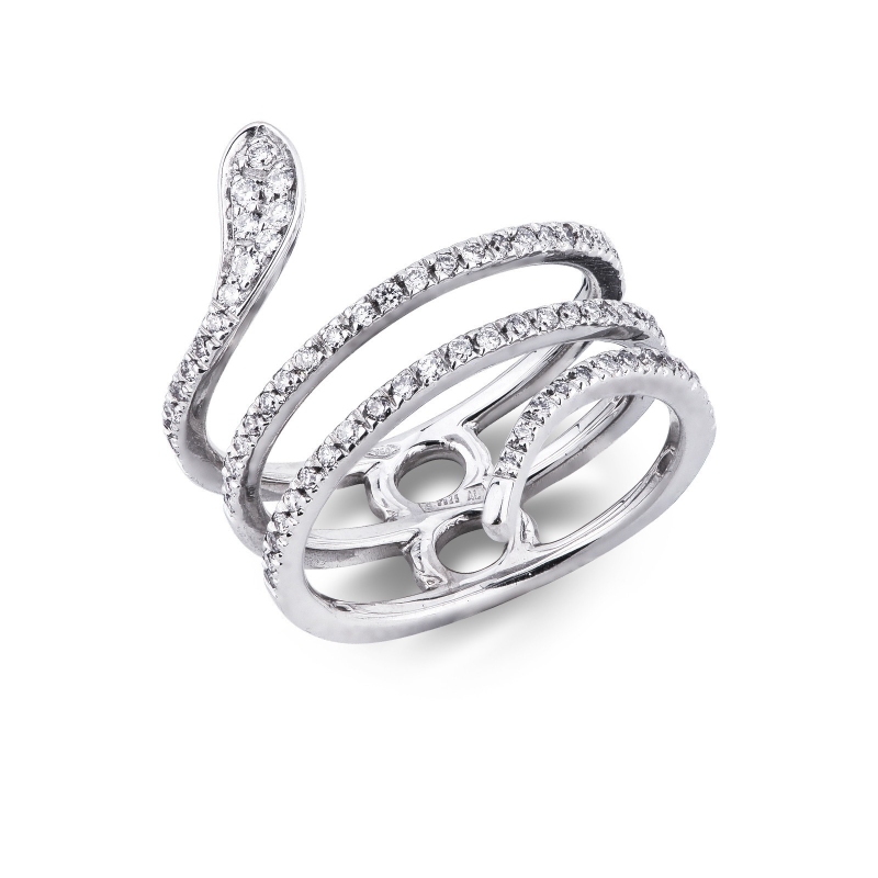 Anillo serpiente en oro blanco 18k con diamantes