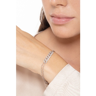 Pulsera cubana 6 eslabones oro blanco de 18k con diamantes, 19+3 cm