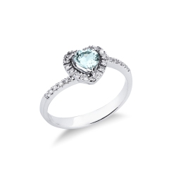 Anillo en oro blanco 18k con aguamarina en forma de corazón