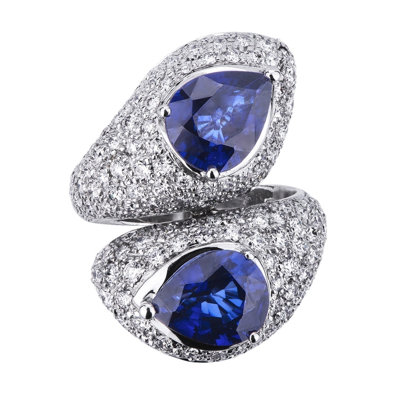 Anillo Tu y Yo Oro Blanco 18k con Zafiros Azules y Diamantes Anillo Tu y Yo Oro Blanco 18k con Zafiros Azules y Diamantes