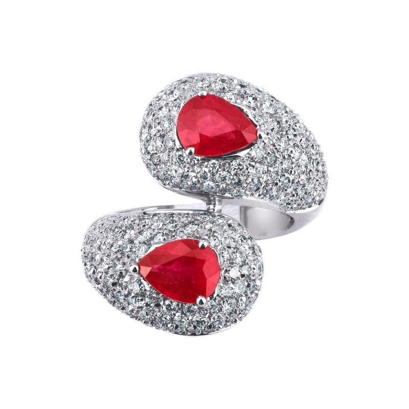 Anillo Tú y Yo en Oro Blanco 18k con Rubi y Diamantes Anillo Tú y Yo en Oro Blanco 18k con Rubi y Diamantes