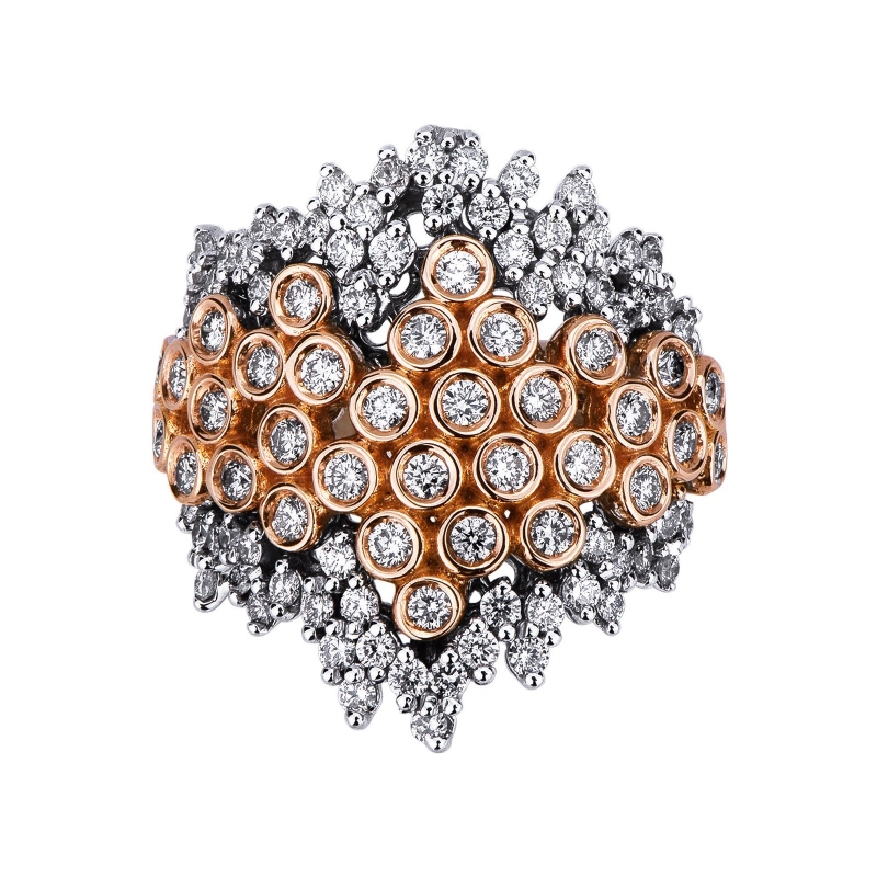 Anillo de diseño en oro blanco y rosa con diamantes Anillo de diseño en oro blanco y rosa con diamantes