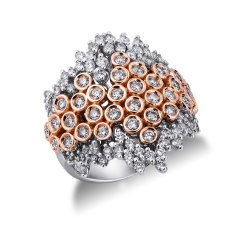 Anillo de diseño en oro blanco y rosa con diamantes