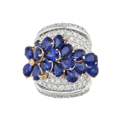 Anillo mujer flores en oro blanco 18k adornado con zafiros  2