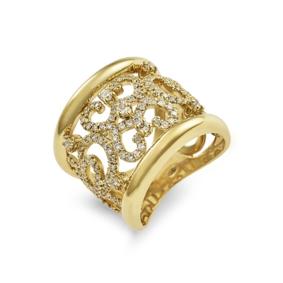 Anillo tipo banda en oro amarillo 18k con diamantes