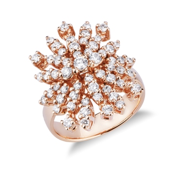 Anillo con diamantes flores en oro rosa 18 quilates